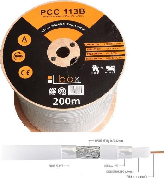 Cablu coaxial Shumee SAT 1.13/4.7 LIBOX reactie la foc Eca PCC113B /200m/
