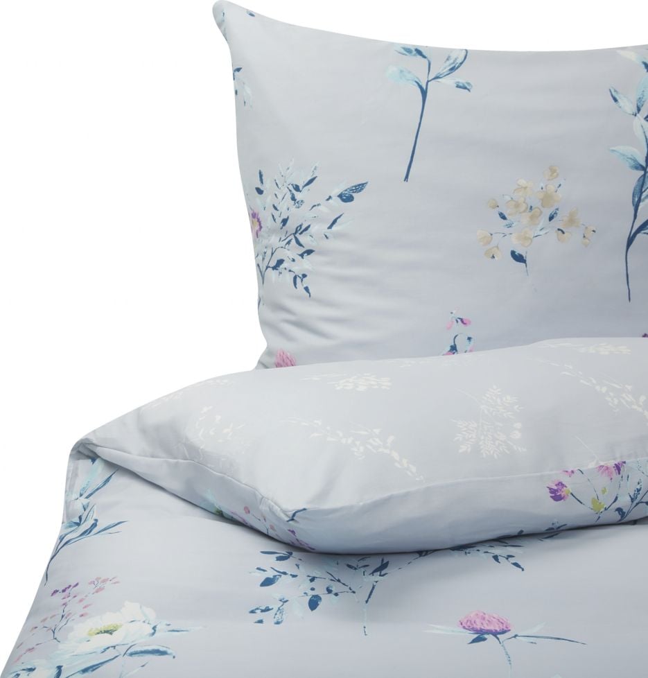 Shumee Un set de lenjerie de pat din bumbac cu flori 240 x 220 cm albastru EVERGREEN