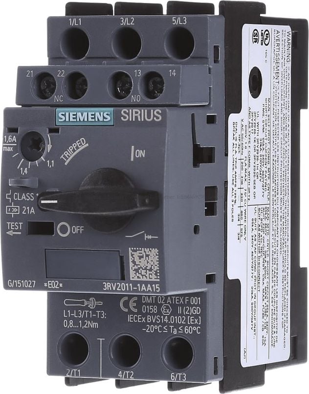 Comutator motor Siemens 3P 1.1-1.6A 1Z 1R S00 (3RV2011-1AA15)