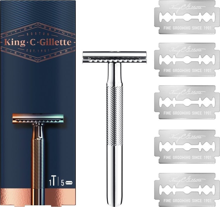 Brici de ras King C Gillette Double Edge + lame de rezerva,Pentru bărbați,Reutilizabil
