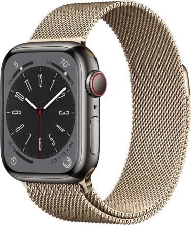 Ceas inteligent Apple Apple Watch Series 8 GPS + Cellular MNKQ3EL/A 45 mm, Retina LTPO OLED, ecran tactil, monitorizare ritm cardiac, impermeabil, Bluetooth, Wi-Fi, auriu, auriu