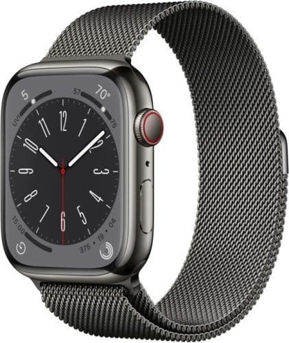 Ceas inteligent Apple Apple Watch Series 8 GPS + Cellular MNKX3EL/A 45 mm, Retina LTPO OLED, ecran tactil, monitorizare ritm cardiac, impermeabil, Bluetooth, Wi-Fi, grafit, grafit