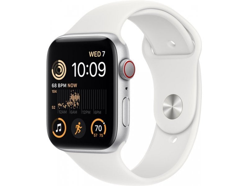 Apple Watch SE 2022 GPS + Ceas inteligent celular 44 mm argintiu alu sport alb (MNQ23EL/A)