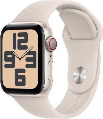 Smartwatch Apple Watch SE GPS + Cellular, 40mm Koperta z aluminium w kolorze księżycowej powiaty z paskiem sportowym w kolorze księżycowej powiaty - M/L