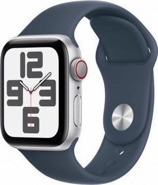 Smartwatch Apple Watch SE GPS + Cellular, 40mm Koperta z aluminium w kolorze srebrnym z paskiem sportowym w kolorze sztormowego błękitu - S/M
