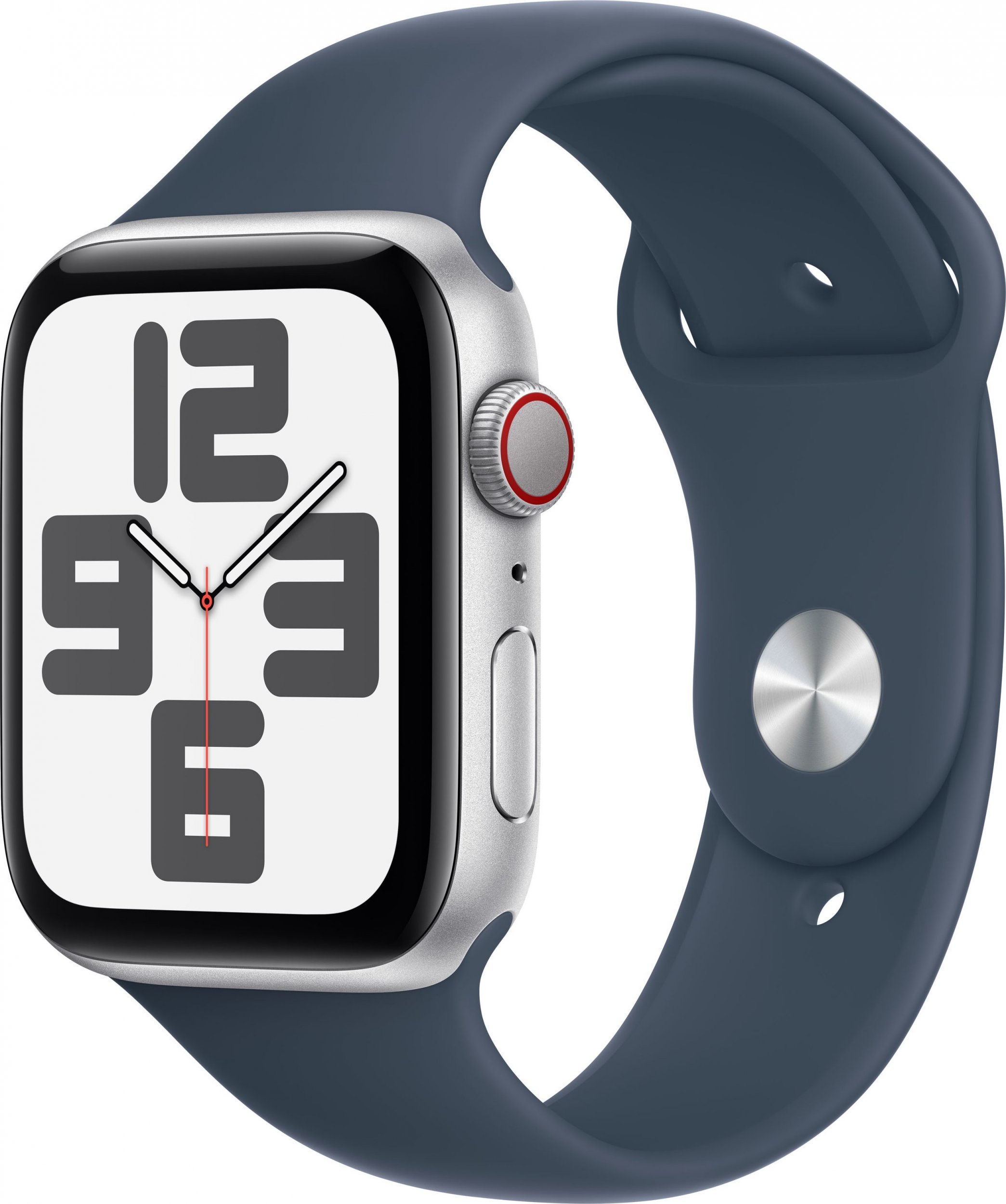 Smartwatch Apple Watch SE GPS + Cellular, 44mm Koperta z aluminium w kolorze srebrnym z paskiem sportowym w kolorze sztormowego błękitu - M/L
