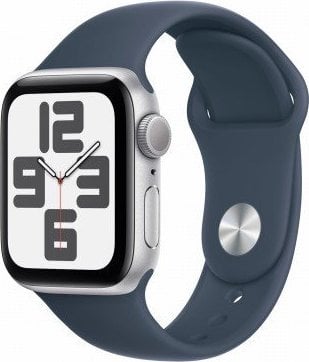 Smartwatch Apple Watch SE GPS, 40mm Koperta z aluminium w kolorze srebrnym z paskiem sportowym w kolorze sztormowego błękitu - M/L