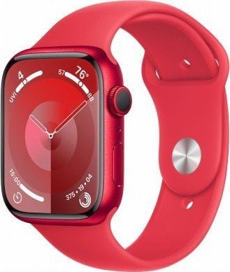 Smartwatch Apple Watch Serie 9 GPS, 45mm Koperta z aluminium z edycji (PRODUCT)RED z paskiem sportowy z edycji (PRODUCT)RED - S/M