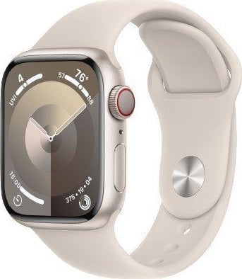 Smartwatch Apple Watch Series 9 GPS + Cellular, 41mm Koperta z aluminium w kolorze księżycowej powiaty z paskiem sportowym w kolorze księżycowej powiaty - M/L