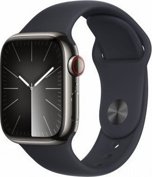 Smartwatch Apple Watch Series 9 GPS + Cellular, 41mm Koperta ze stali nierdzewnej w kolorze mocnego grafitu z paskiem sportowym w kolorze północy - M/L