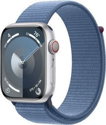 Smartwatch Apple Watch Series 9 GPS + Cellular, 45mm Koperta z aluminium w kolorze srebrnym z opaskš sportowš w kolorze zimowego błękitu