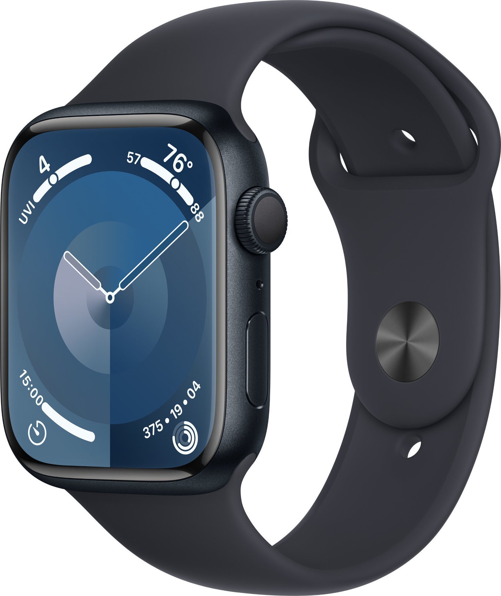 Smartwatch Apple Watch Series 9 GPS + Cellular, 45mm Koperta ze stali nierdzewnej w kolorze mocnego grafitu z paskiem sportowym w kolorze północy - S/M