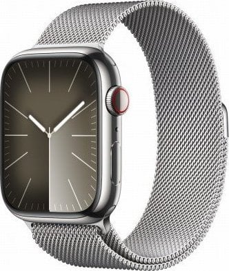 Smartwatch Apple Watch Series 9 GPS + Cellular, 45mm Koperta ze stali nierdzewnej w kolorze srebrnym z bransoletš mediolańskš w kolorze srebrnym