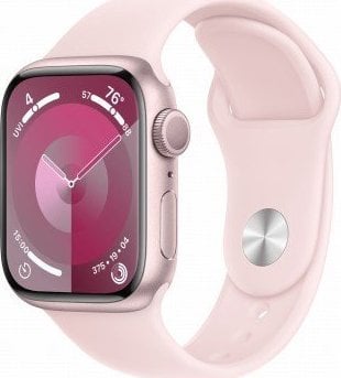 Smartwatch Apple Watch Series 9 GPS, 41mm Koperta z aluminium w kolorze różowym z paskiem sportowy w kolorze jasnoróżowym - M/L