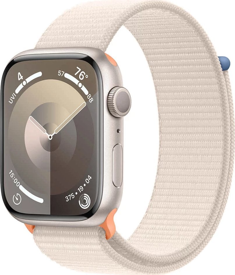 Smartwatch Apple Watch Series 9 GPS, 45mm Koperta z aluminium w kolorze księżycowej powiaty z opaskš sportowš w kolorze księżycowej powiaty