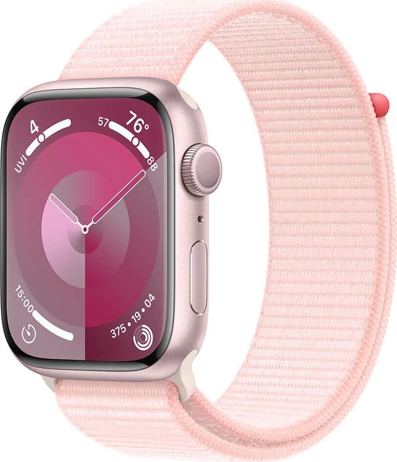 Smartwatch Apple Watch Series 9 GPS, 45mm Koperta z aluminium w kolorze różowym z opaskš sportowš w kolorze jasnoróżowym