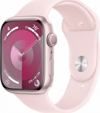 Smartwatch Apple Watch Series 9 GPS, 45mm Koperta z aluminium w kolorze różowym z paskiem sportowy w kolorze jasnoróżowym - M/L