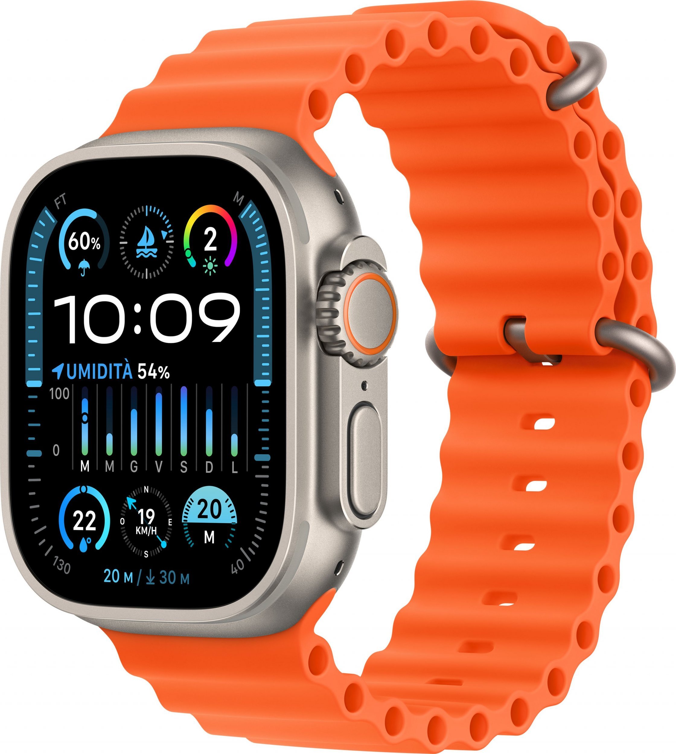 Smartwatch Apple Watch Ultra 2 GPS + Cellular, 49mm Koperta z tytanu z paskiem Ocean w kolorze pomarańczowym