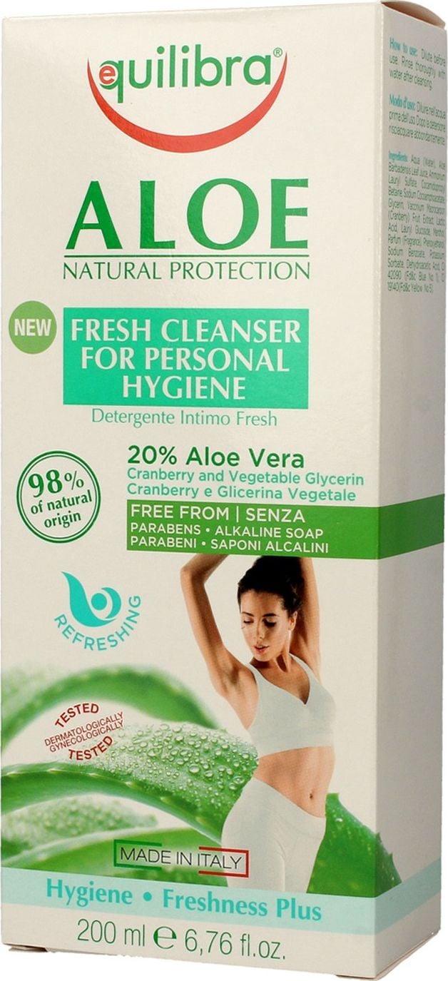 Solutie Curatare Pentru Igiena Intima Cu Efect De Prospetime, ALOE Detergente Intimo Fresh, Equilibra, Flacon 200 ml