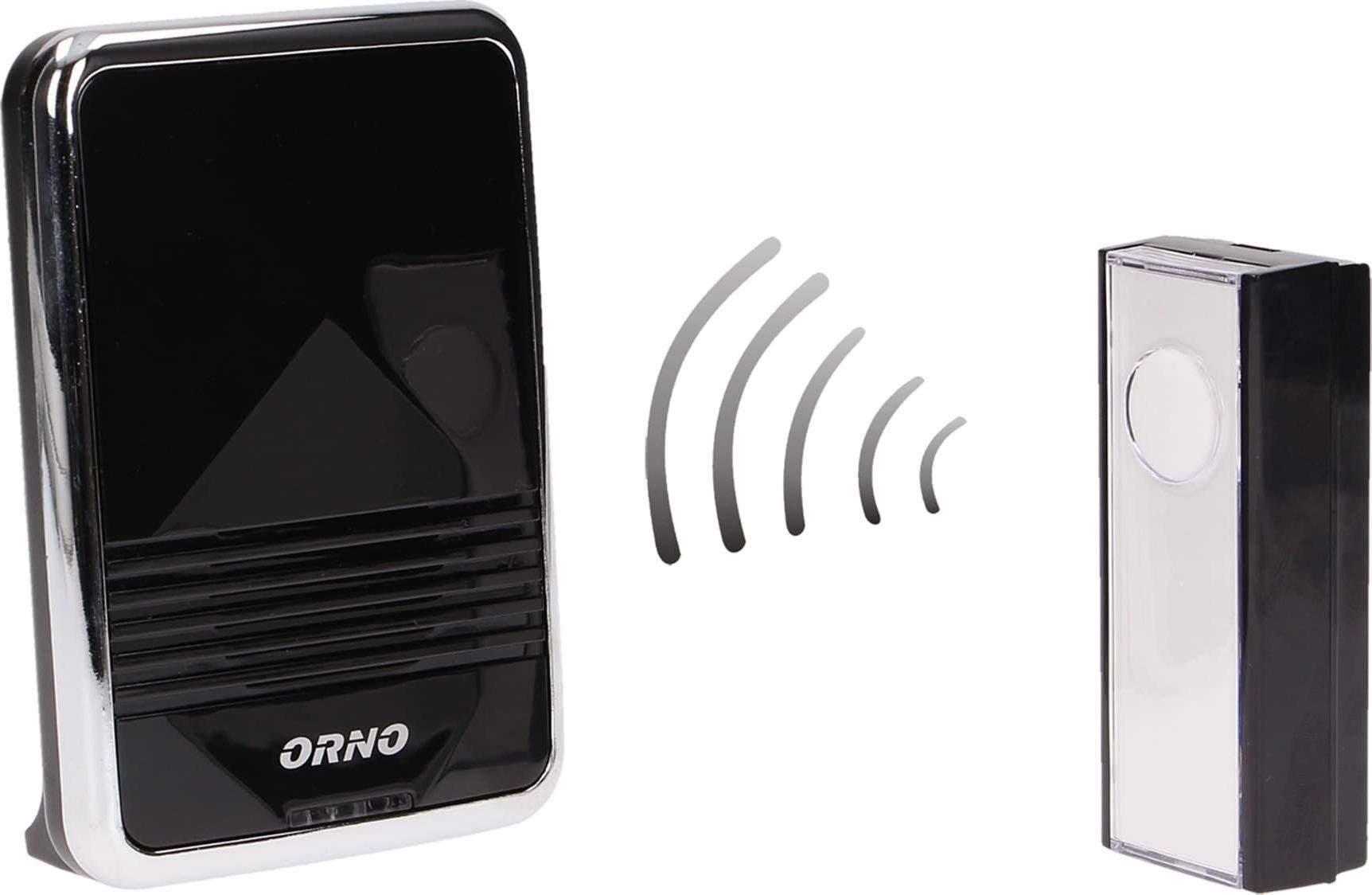Sonerie wireless ORNO CALYPSO II DC OR-DB-QS-158, 2 x AA, 300 m, 36 tonuri, 3 moduri de semnalizare, IP44, negru