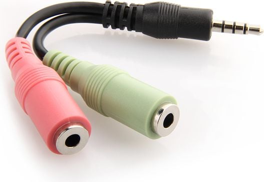 Cabluri si adaptoare - Splitter Audio Delock, Jack 3,5 mm 4 pini tata - 2 x Jack 3.5 mm 3 pini mama, 10 cm