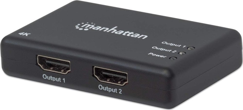 Splitter HDMI activ, alimentator inclus , 2 porturi,1 intrare - 2 iesiri, 4K , 3D , MANHATTAN, negru, IDATA HDMI-4K2PMH