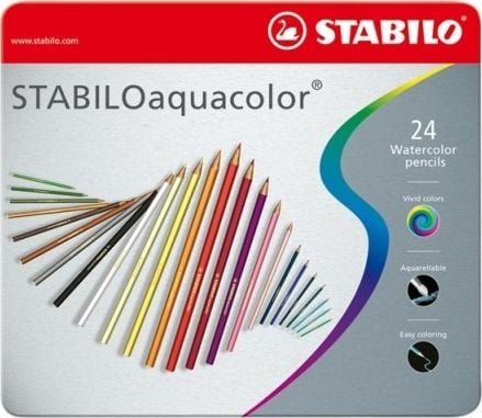 Creioane Stabilo STABILO Aquacolor 24buc. Cutie metalica Stabilo