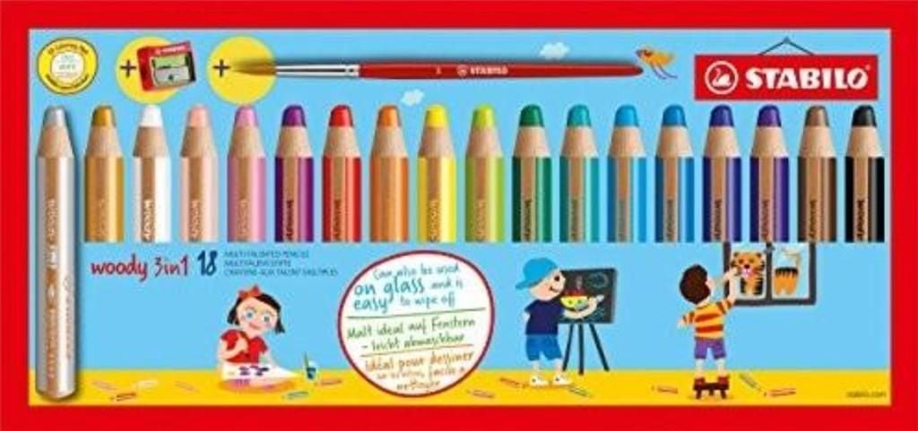 Creioane colorate Stabilo Woody 3in1 18 culori + ascutitoare (381339)