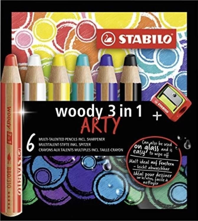 Creioane Stabilo Woody Arty 3in1 6 culori + ascutitoare STABILO