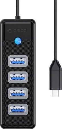 Hub adaptor Orico USB-C la 4x USB 3.0 Orico, 5 Gbps, 0,15 m (negru)