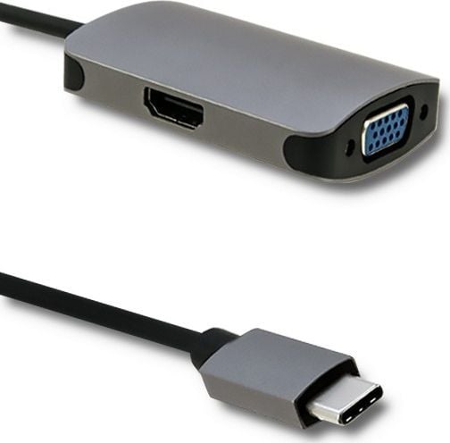 Stacja/replikator Qoltec USB-C - HDMI - VGA Szary (50380)