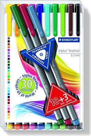 Set fineliner triplus Staedtler 10 culori 0.3 mm + 3 broadlinere 0.8 mm ST-334-TB13