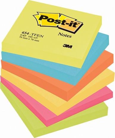 Notite adezive Post-it neon Dynamic, 76*76 mm, 100 file/buc, 6 buc