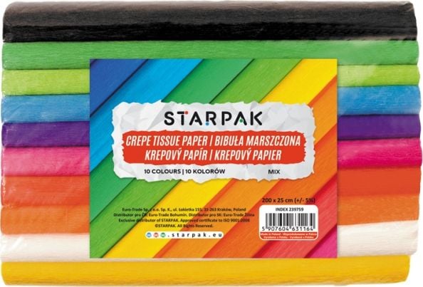 Set 10 culori mixte hartie creponata STARPAK Mini 25x200 cm , Robentoys