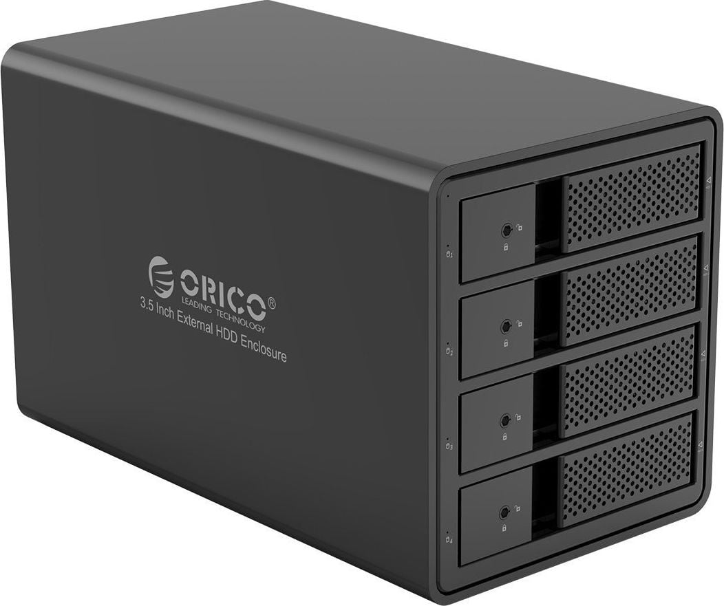 Statie Rack - Uri Orico Pentru Hard-uri 3.5`, 4 sloturi, Usb 3.0 Type B, Raid, Negru - 1175100