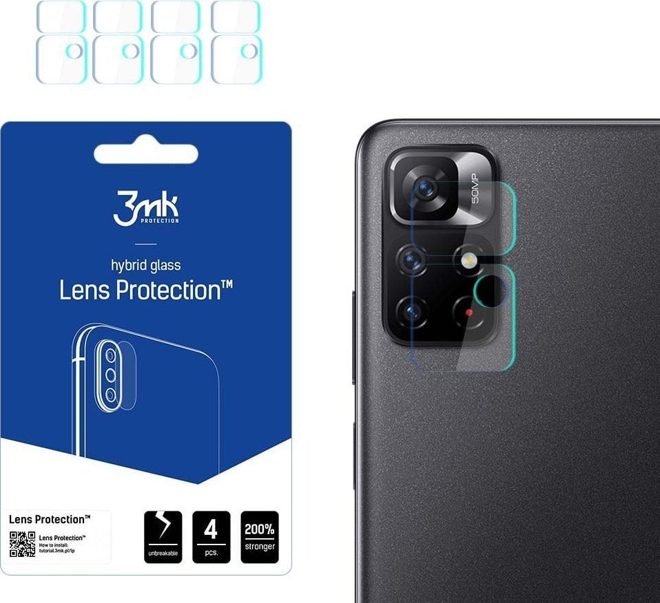 Sticlă hibridă 3MK pentru obiectivul camerei 3MK Protecție lentilă Xiaomi Redmi Note 11S 5G/11T 5G [PACHET DE 4]