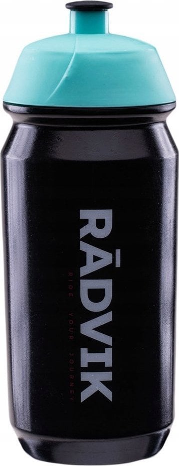 Sticla de apa pentru bicicleta RADVIK, 600 ml, Plastic, Negru/ Turcoaz