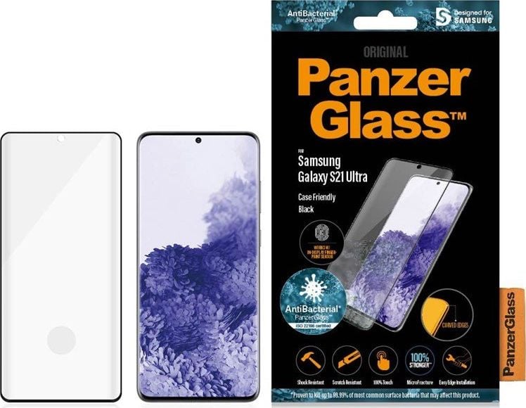 Sticlă securizată cu amprentă digitală PanzerGlass E2E cu microfractură pentru Galaxy S21 Ultra (7258)