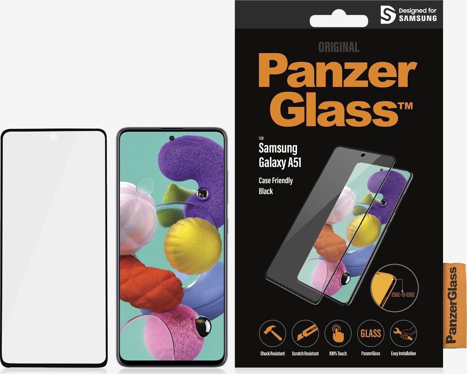Sticlă securizată PanzerGlass pentru carcasa Samsung Galaxy A51, neagră (7216)