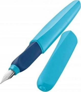 Stilou Pelikan Twist, include doua rezerve, cu grip ergonomic, blister, stanga si dreapta, linie medie, albastru inchis