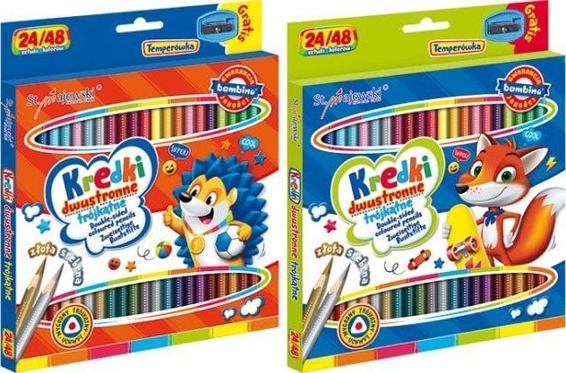 St-Majewski Creioane creioane pentru școală BAMBINO triunghiular față-verso 24/48 culori + ascuțitor