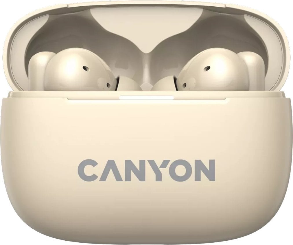 Słuchawki Canyon CANYON OnGo TWS-10 ANC+ENC, Bluetooth Headset, microphone, BT v5.3 BT8922F, Frequence Response:20Hz-20kHz, battery Earbud 40mAh*2+Charging case 500mAH, type-C cable length 24cm,size 63.97*47.47*26.5mm 42.5g, Beige