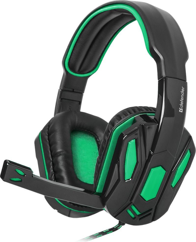 Defender WARHEAD G-275 Căști gaming cu microfon, verde și negru + adaptor 4 pini + GAME