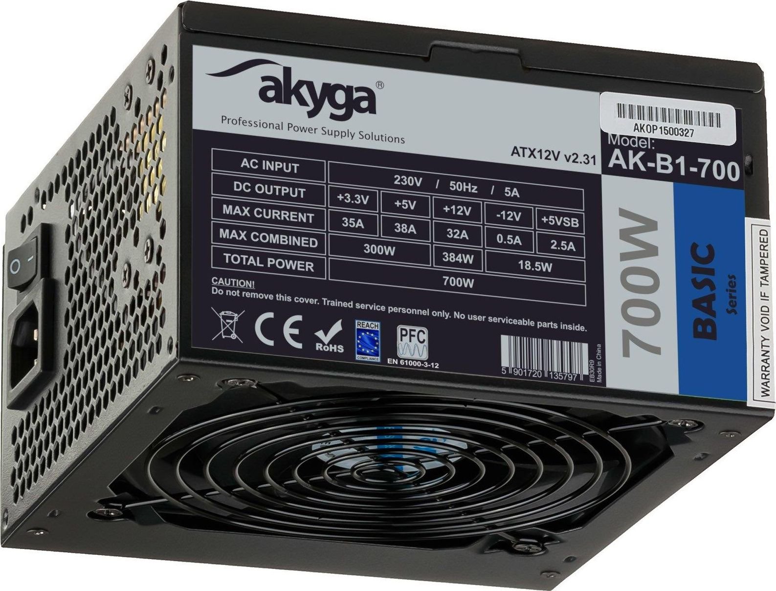 Sursa alimentare Akyga 700W Black Edition P4+4 PCI-E SATA PPFC 12 cm
