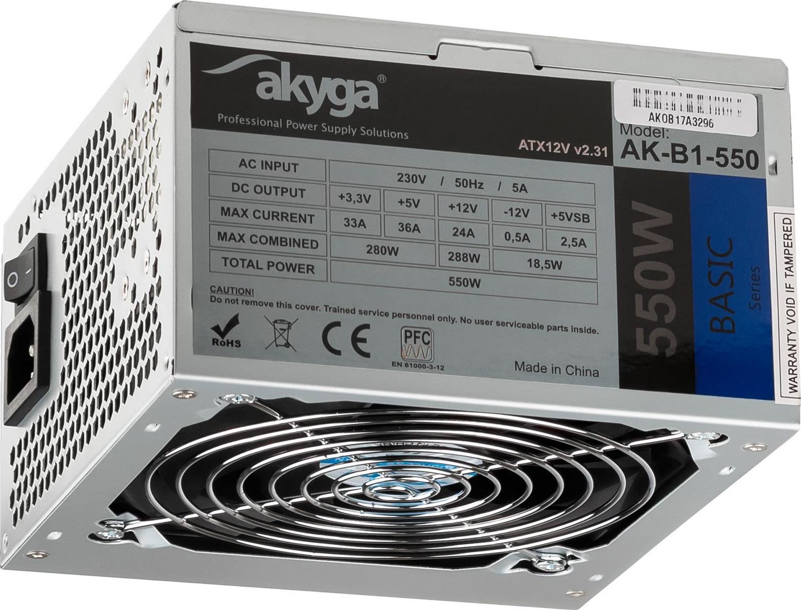 Sursa alimentare Akyga Basic ATX Power Supply 550W AK-B1-550 Fan12cm P4 3xSATA PCI-E