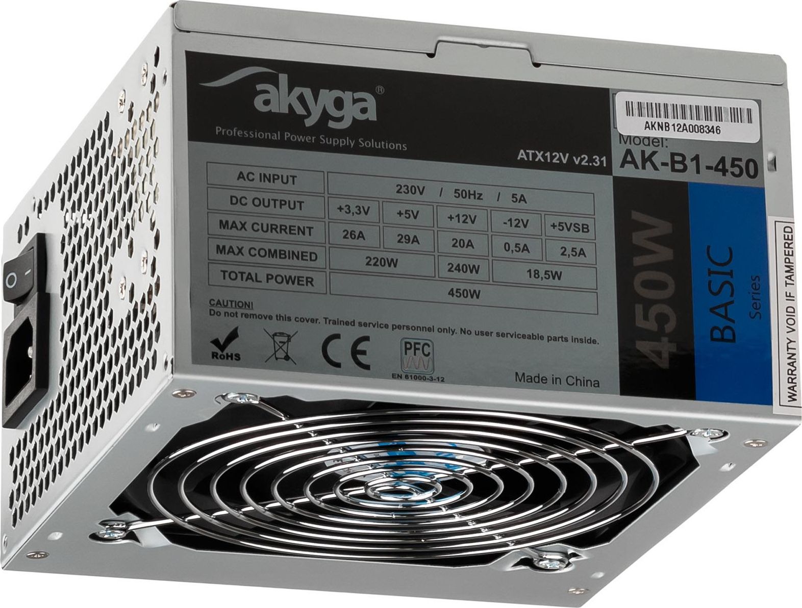 Sursa alimentre Akyga Basic ATX Power Supply 450W AK-B1-450 Fan12cm P4 3xSATA PCI-E