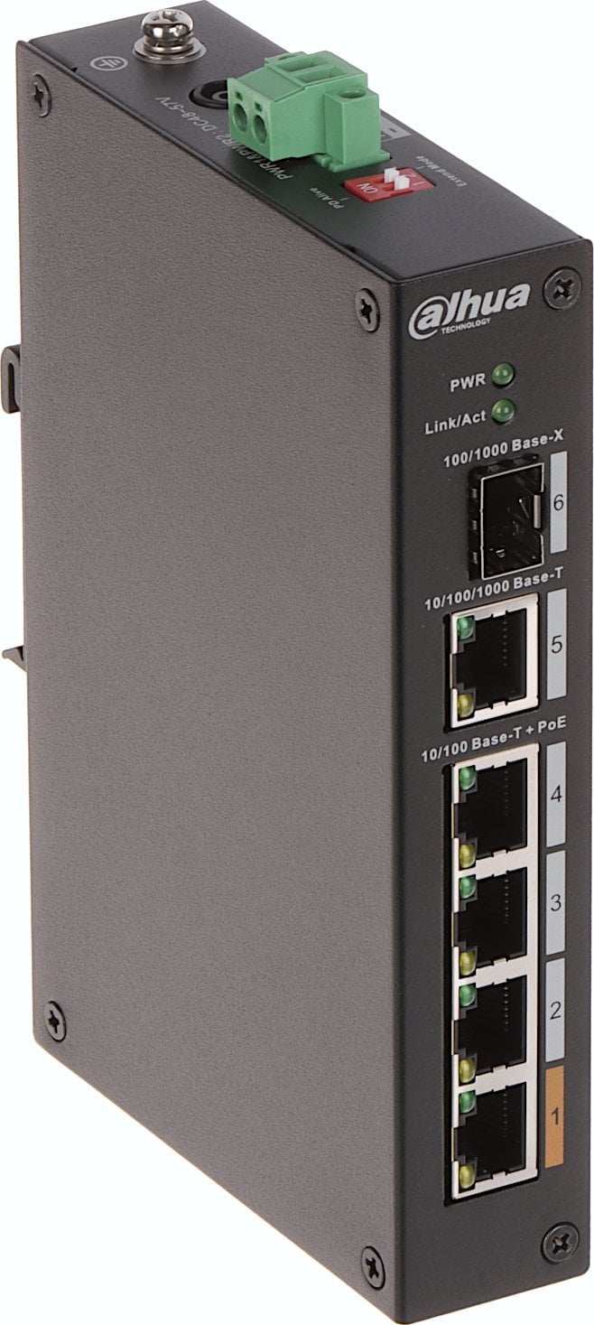 Switch cu 4 porturi Dahua PFS3106-4ET-60-V2, 1 port SFP, 6.80 Gbps, 3.57 Mpps, 8.000 MAC, Hi-PoE, fara management
