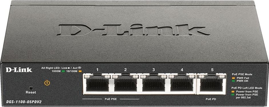 Switch DLink DGS-1100-05PDV2, 5 porturi, PoE