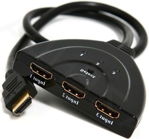 Switch HDMI cu 3 porturi, spliter/ multiplicator 3 dispozitive la 1 TV, cablu 50cm, calitate deosebita, Full HD, contacte aurite