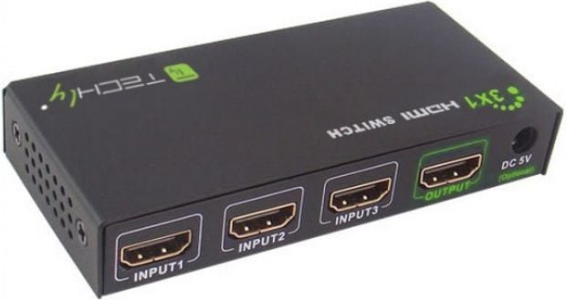 Switch HDMI Techly cu 3 porturi, 3xIN, 1xOUT, 4Kx2K, IR Remote